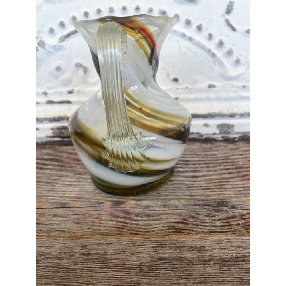 Vintage Art Glass Swirl Pitcher Smiths Old Timer Brown white - Picture 7 of 9